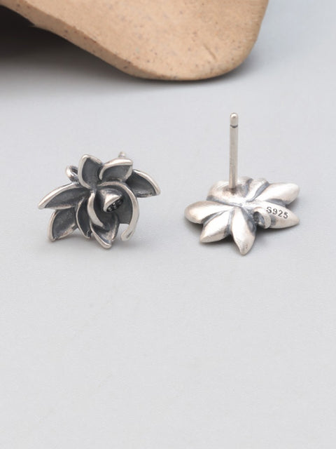 Pendientes vintage de mariposa y flor plateada S925