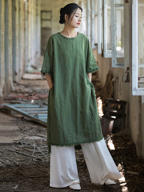 Vestido con dobladillo dividido y borlas vintage de verano para mujer