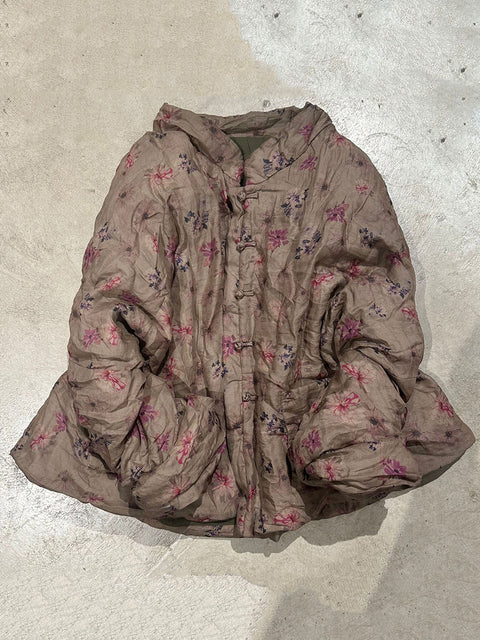 Women Vintage Autumn Floral Button-up Ramie Coat