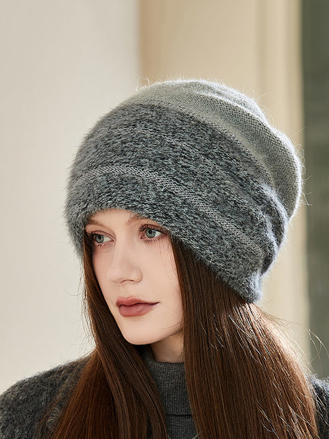 Gorro de punto cálido con bloques de colores para invierno para mujer