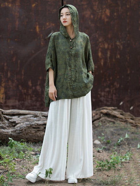 Camisa con capucha y manga de murciélago teñida anudada vintage de verano para mujer