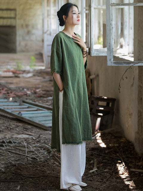 Vestido con dobladillo dividido y borlas vintage de verano para mujer