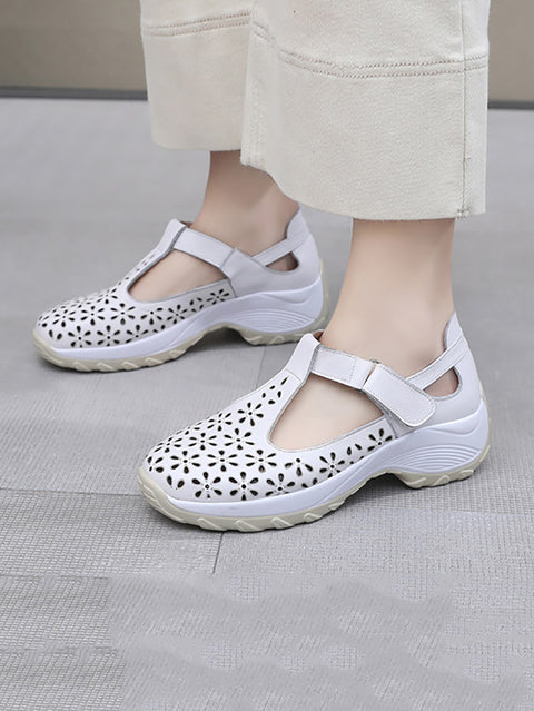 Zapatos de plataforma con recortes de cuero sólido de verano para mujer