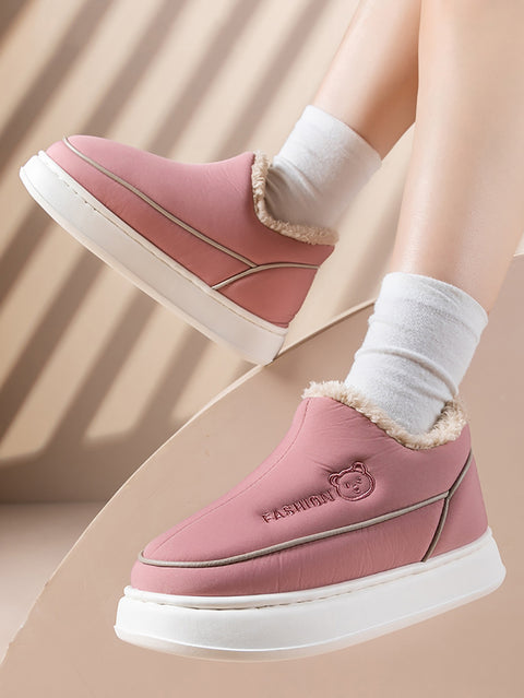 Couple Solid Fleece-lined Indoor Platform Shoes