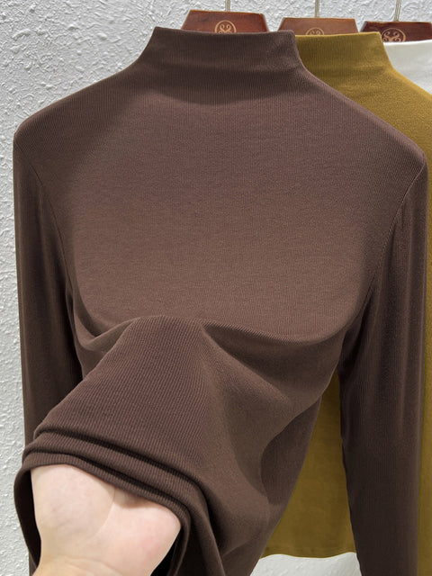 Women Spring Pure Color Half-Turtleneck Blouse