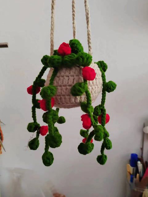 Handmade Knitted Hanging Potted Plant Car Pendant