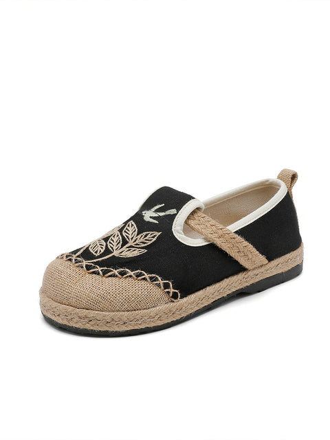 Women Ethnic Flower Embroidery Linen Cotton Shoes