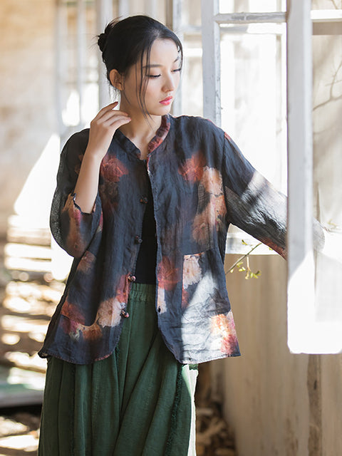 Camisa retro con estampado de flores y botones de verano para mujer