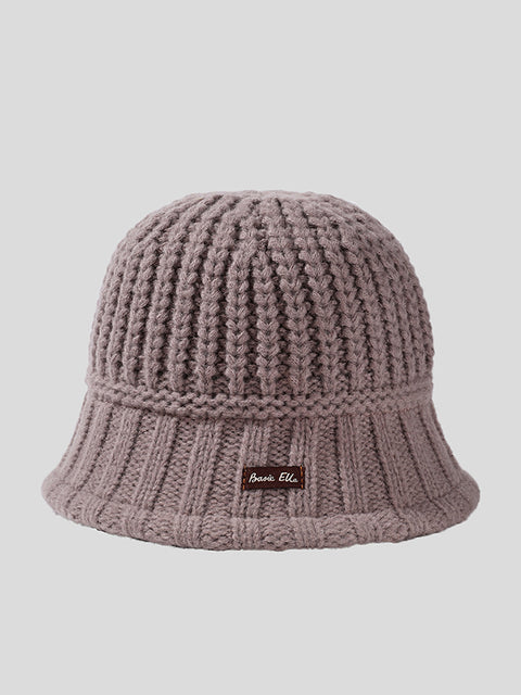 Gorro cálido con parche tejido a la moda de color puro de invierno