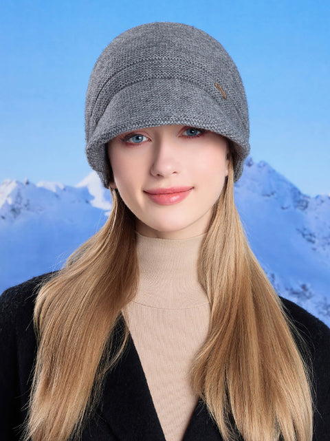 Gorro de punto cálido y liso de invierno para mujer