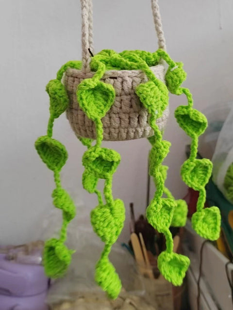 Handmade Knitted Hanging Potted Plant Car Pendant