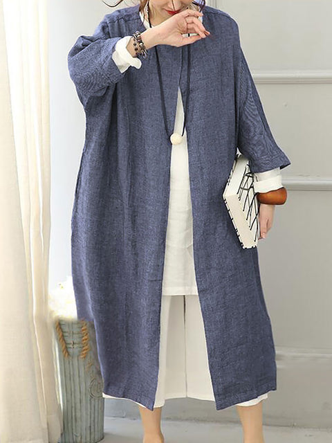 Plus Size Women Casual Solid Loose O-Neck Coat