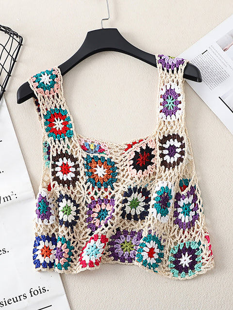 Women Artsy Summer Flower Handmade Knitted Vest