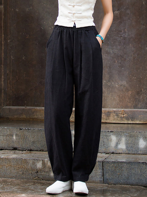 Women Vintage Vintage Solid Fleece-lined Pants