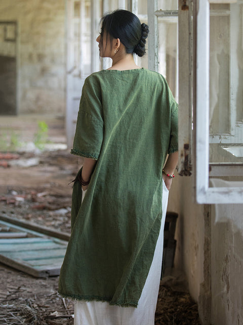 Vestido con dobladillo dividido y borlas vintage de verano para mujer