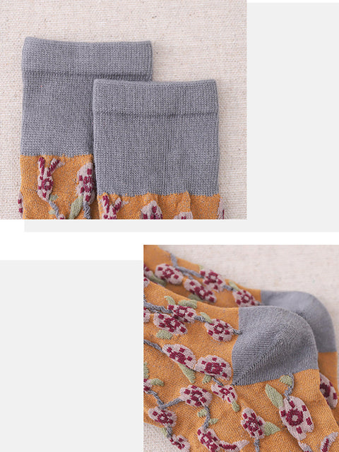 4 pares de calcetines largos de invierno con estampado floral de jacquard para mujer