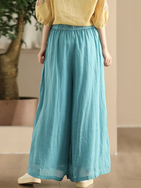 Women Summer Dual-layer Wide-leg Ramie Pants