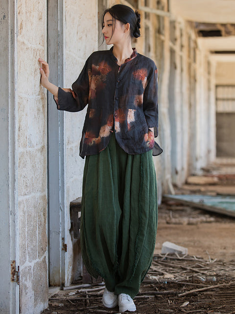 Camisa retro con estampado de flores y botones de verano para mujer