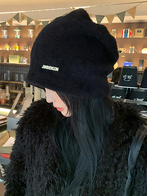 Gorro de punto suave y cálido de felpa para mujer para invierno