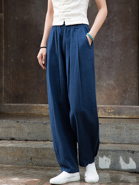 Women Vintage Vintage Solid Fleece-lined Pants