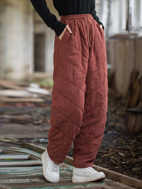 Pantalones harén acolchados de mezclilla sólida de invierno para mujer