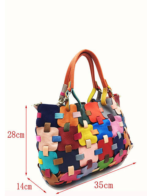 Bolso empalmado a cuadros de cuero genuino a la moda para mujer