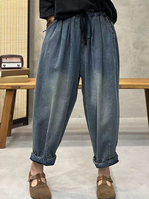 Pantalones Harem de mezclilla lavados retro de primavera para mujer