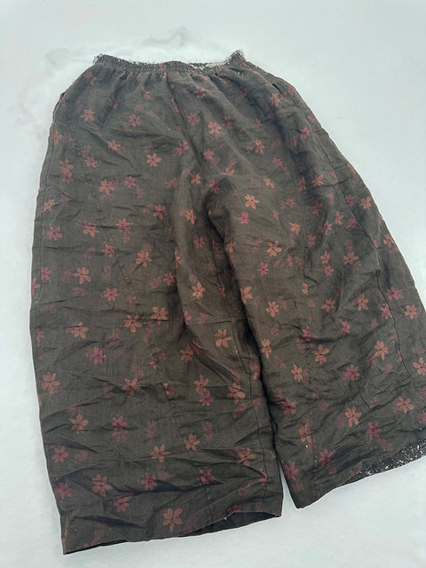 Pantalones anchos de pierna desgastados con estampado floral vintage para mujer