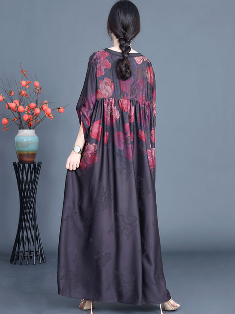 Women Spring Flower V-Neck Shirred Maxi Dress