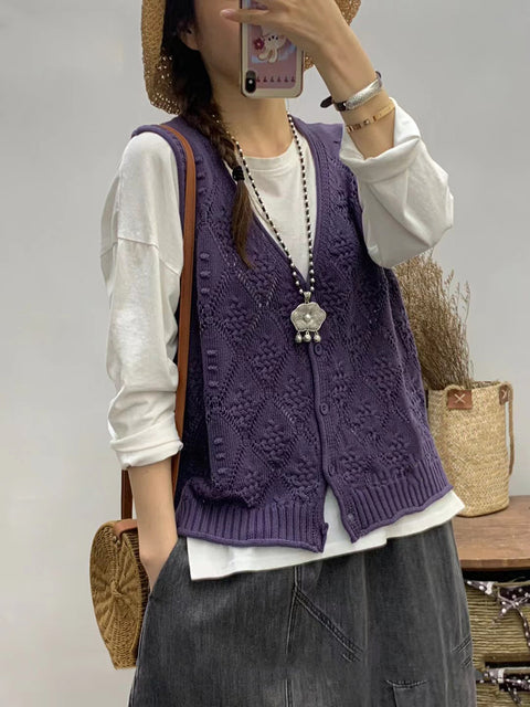 Women Artsy Knitted V-Neck Vest