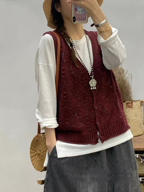 Women Artsy Knitted V-Neck Vest