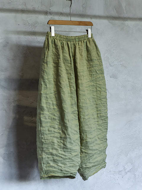 Pantalones de lino holgados de color liso vintage de verano para mujer