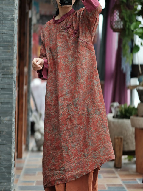 Vestido de verano vintage con estampado floral y ramio para mujer