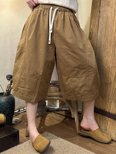 Pantalones casuales de verano de talla grande para mujer, de pierna ancha y hasta la pantorrilla, lisos