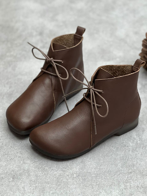 Botas de piel auténtica con cremallera y tiras sólidas para mujer, otoño