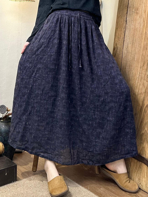 Women Autumn Leaf Print Strap Cotton Skirt