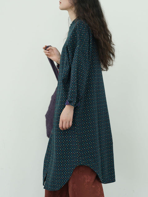 Women Vintage Autumn Dot Irregular Spliced Cotton Robe Dress