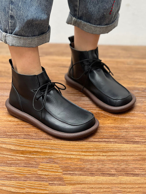 Botas planas de piel auténtica suave estilo retro de invierno para mujer