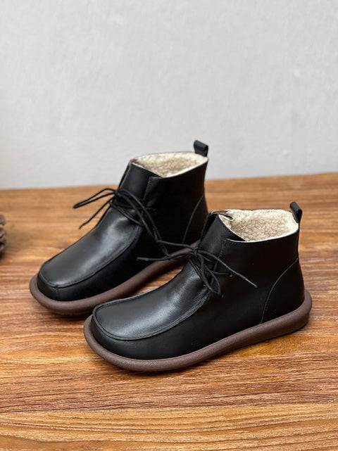 Botas planas de piel auténtica suave estilo retro de invierno para mujer