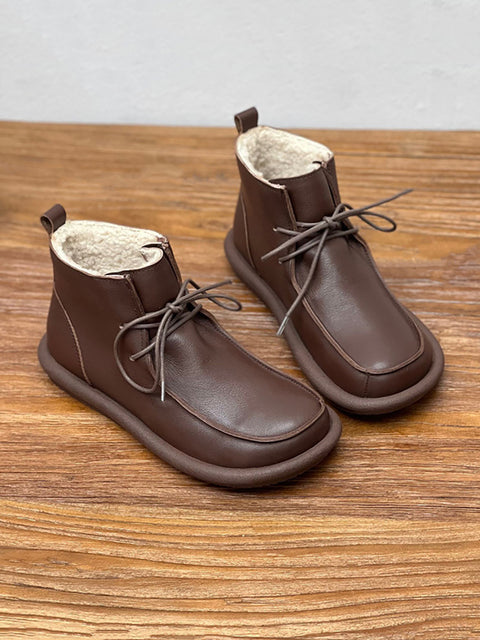 Botas planas de piel auténtica suave estilo retro de invierno para mujer