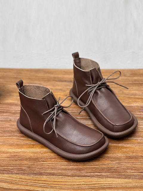 Botas planas de piel auténtica suave estilo retro de invierno para mujer