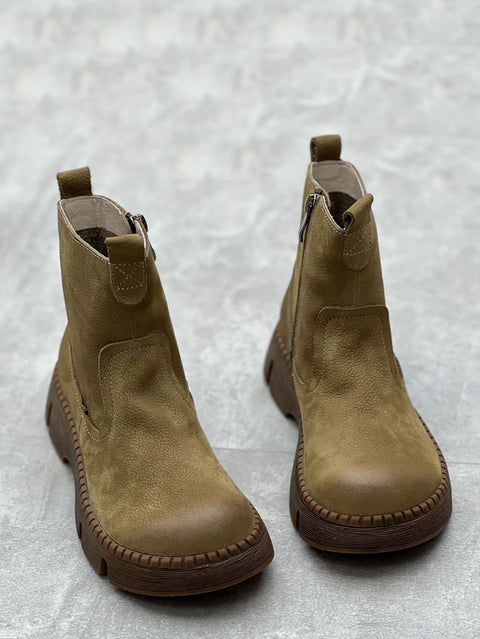 Botas de plataforma con empalme de cuero genuino vintage para mujer