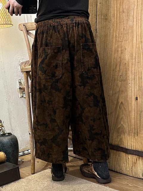 Pantalones harén de mezclilla con estampado retro de flores de otoño para mujer