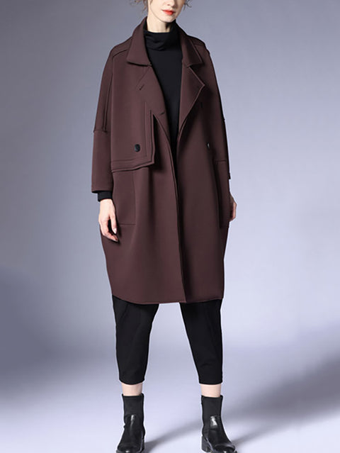 Plus Size Women Autumn Fashion Solid Buttoned Coat