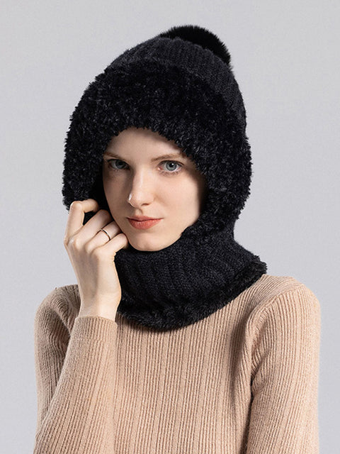 Bufanda y gorro de punto de felpa cálido para mujer para invierno