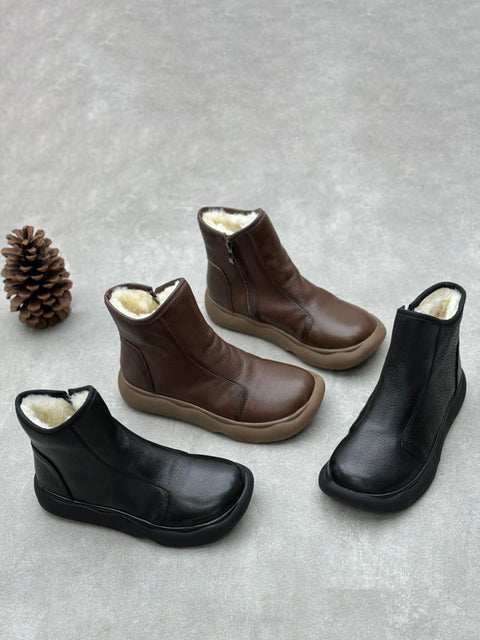 Botas planas de piel suave con forro polar para mujer para invierno