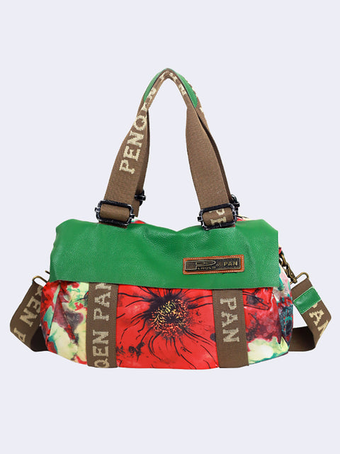 Women Fashion Flower Colorblock Large Capacity Shoulder Bag