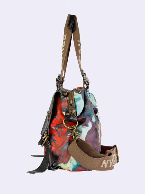 Bolso bandolera retro de piel con empalmes para mujer