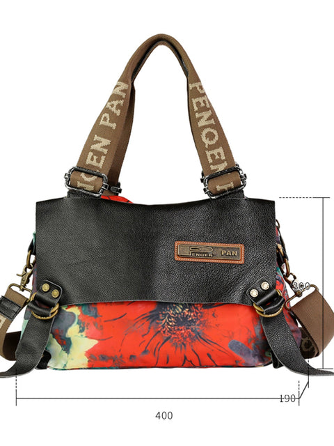 Bolso bandolera retro de piel con empalmes para mujer