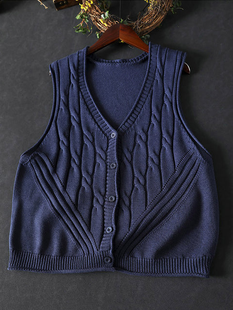 Women Spring Pure Color Knit V-Neck Vest